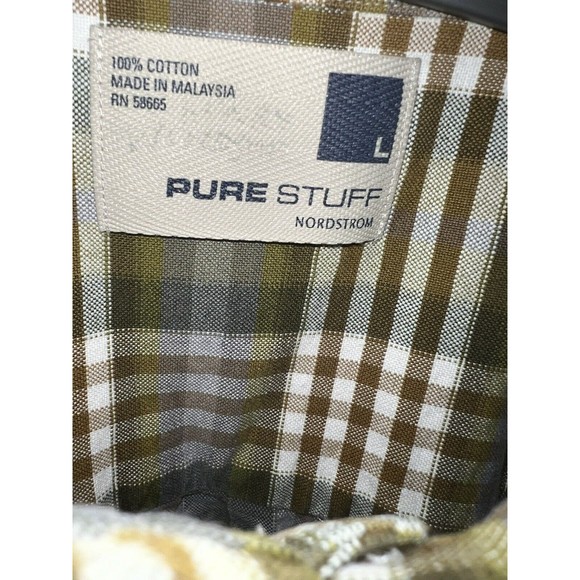 Nordstrom Mens 'Pure Stuff' Green Plaid Cotton Button-Up Shirt Size L - Picture 4 of 9